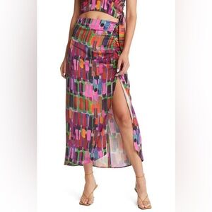 NWT & Other Stories Asymmetrical Midi Skirt Ruching Slit Bright